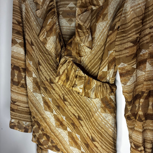 Lauren Ralph Lauren NEW M Tan Southwest Ruffle Surplice Tie Blouse - Picture 8 of 12